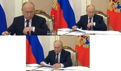Скриншот видео от «Вы слушали Маяк» (сверху слева) и скриншоты видео от kremlin.ru (сверху справа и снизу)