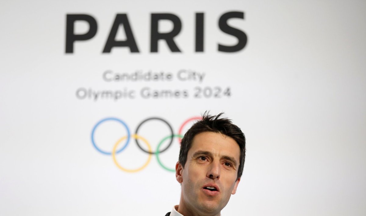 French canoe champion and co-president of the Paris candicacy for the 2024 Olympics, Tony Estanguet, speaks during the launch of the international campaign for the Paris bid to host the 2024 Olympic Games, in Paris