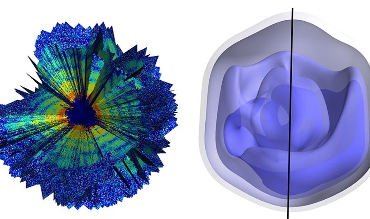 Röntgendifraktsiooni eksperimentidest leitud mimiviiruse struktuur.