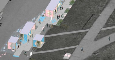 Новый облик микрорайона Мустакиви в Ласнамяэ получил название „Улица в гостиной“. Это пространственное решение с малыми формами и городской мебелью усилит индивидуальность микрорайона Мустакиви, оно было создано в сотрудничестве с местными жителями.