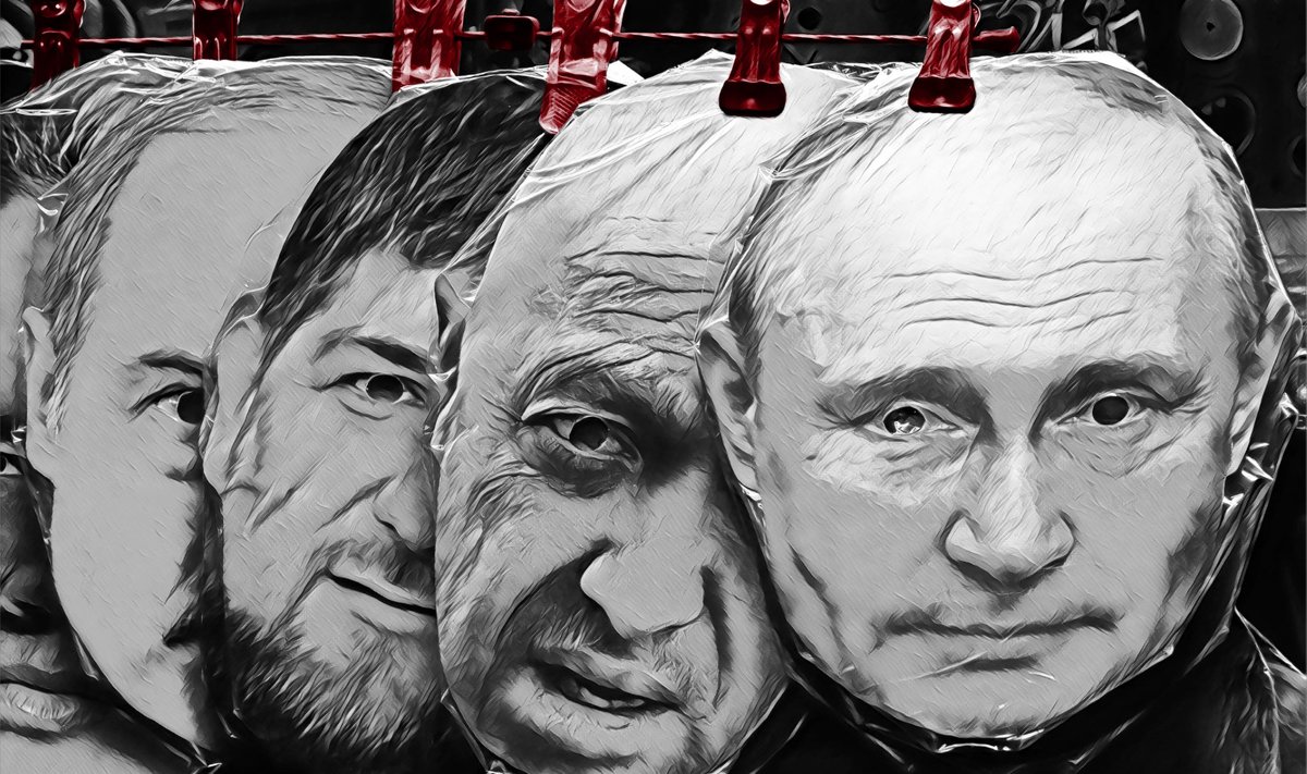 Putini, Prigožini, Kadõrovi ja Lukašenka näoga maskid Peterburi suveniiriletil.