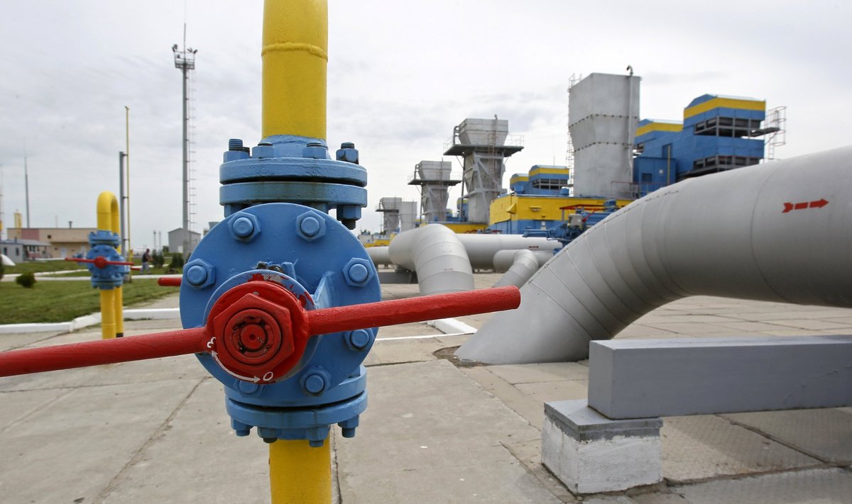 Pipes and valves are seen at an underground gas storage facility in the village of Mryn