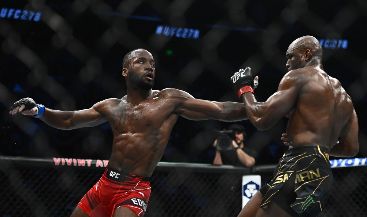 Leon Edwards (vasakul) alistas tiitlimatšis Kamaru Usmani.