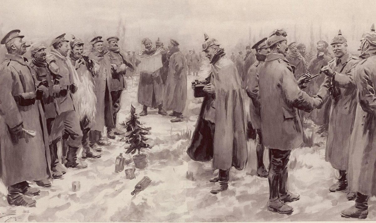Ajalehes The Illustrated London News 9. jaanuaril 1915 ilmunud jõulurahu teemaline illustratsioon. Pildil on kujutatud kaevikuist väljunud Briti ja Saksa sõdureid ning ohvitsere üksteist tervitamas ja kinke jagamas.