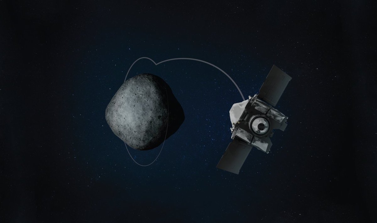 Asteroid Bennu ja OSIRIS-REx uurimissond kunstniku nägemuses