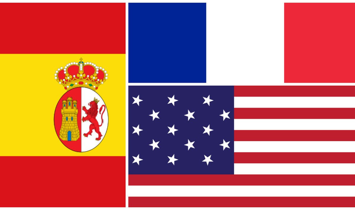 Hispaania, Prantsusmaa ja USA lipud 19. sajandi alguses. 