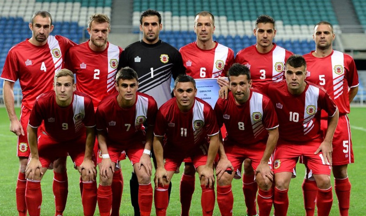 Gibraltari koondis 19. novembril 2013 enne sõprusmängu Slovakkiaga.