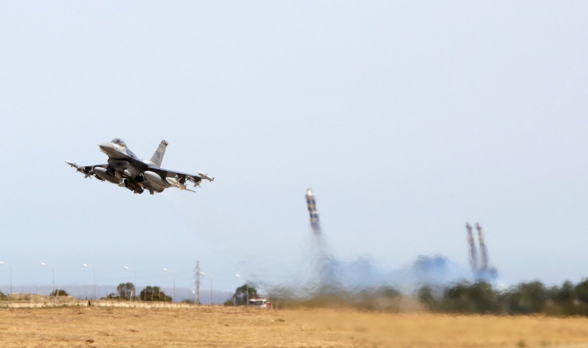 A U.S. Air Force F-16CJ Fighting Falcon jet takes off from Malta International Airport outside Valletta