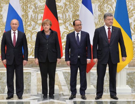 Vladimir Putin, Angela Merkel, Francois Hollande, Petro Poroshenko