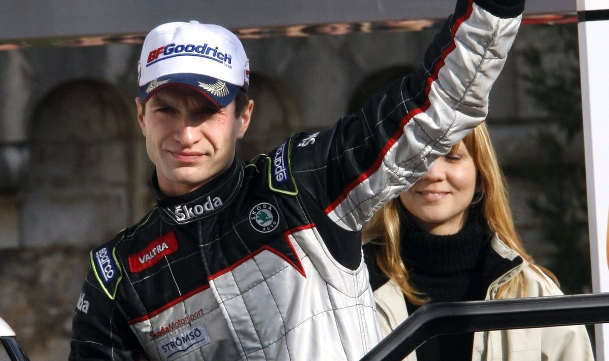 Hanninen of Finland waves after taking second position in the 78th Monte Carlo Rally in Monaco