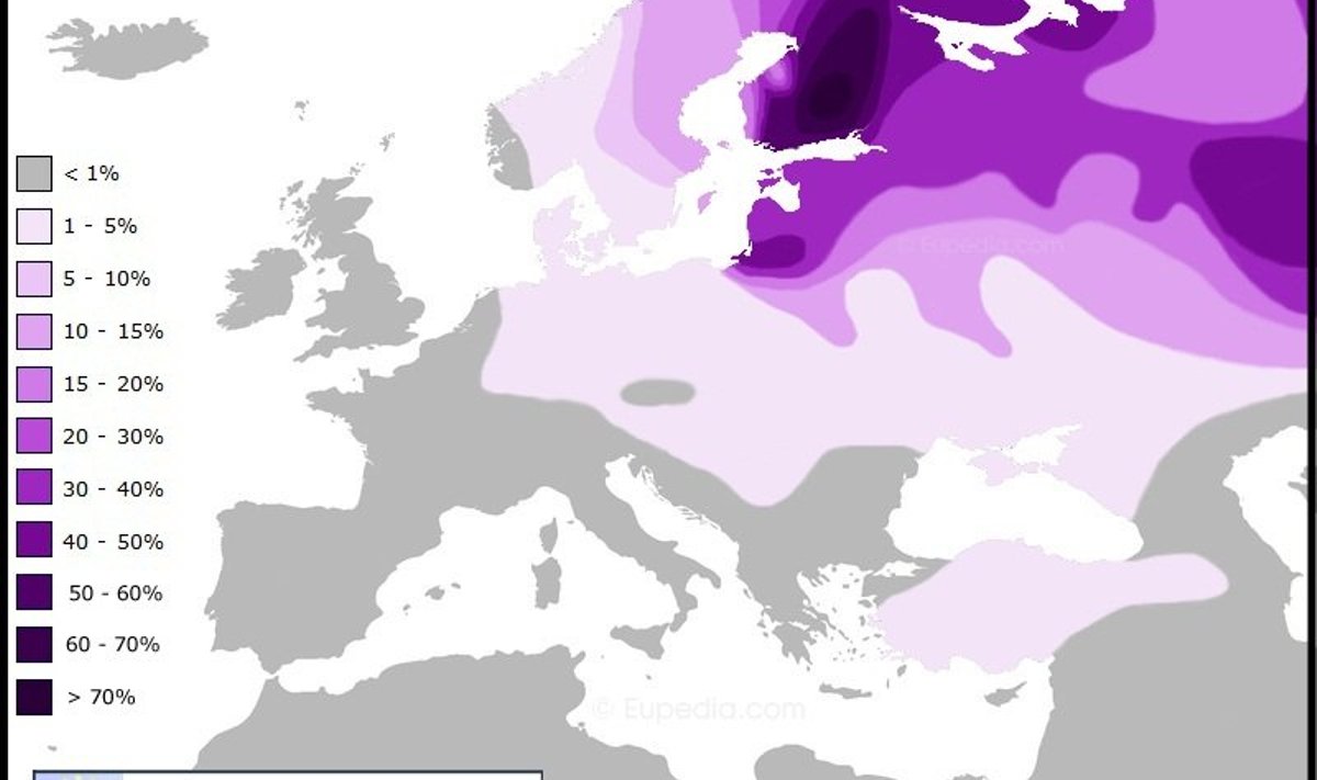 Haplogrupi N1c1 levik Eupedia andmetel