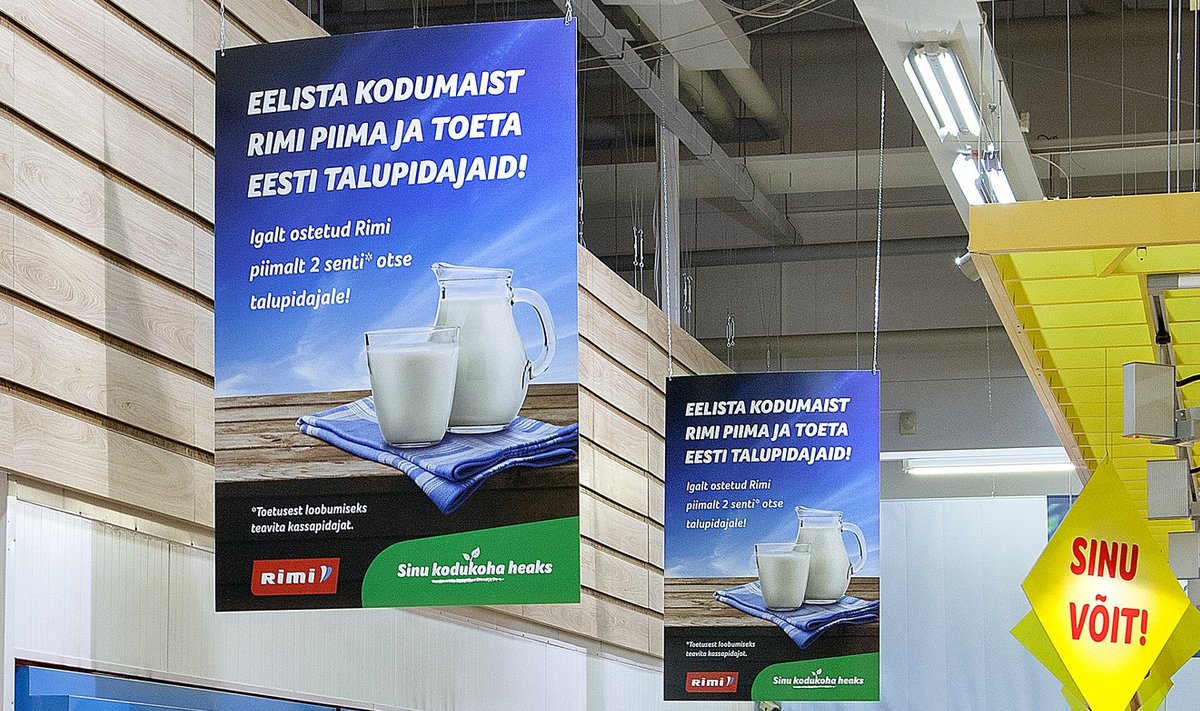 Reklaamplakat Rimi piimaletis kutsub toetama kodumaist piimatootmist.