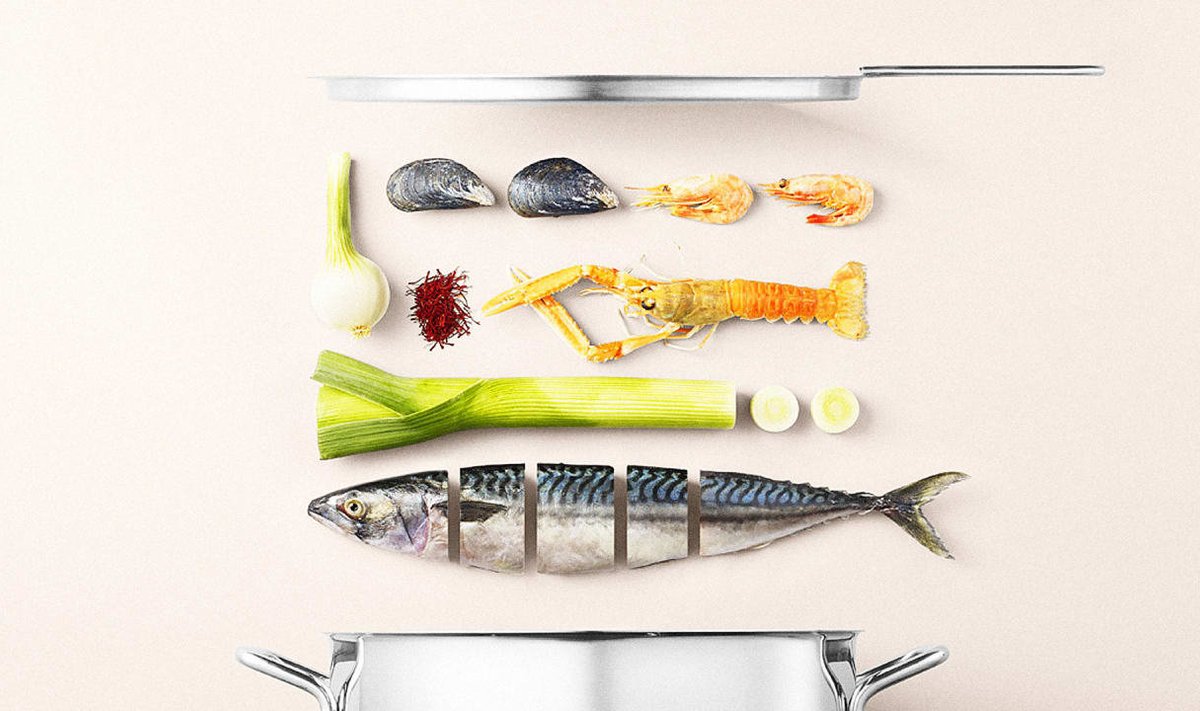 Äärmiselt selge vaade sellele, mis läheb ühe retsepti valmistamiseks. Vaade sellest, kuidas valmib kalaleem ehk bouillabaisse.
