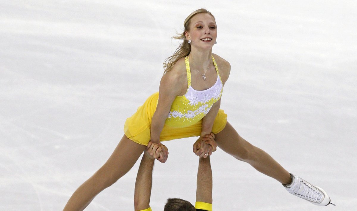 Sergejeva and Glebov of Estonia perform during the pairs short program event at the World Figure Skating Championships in Turin