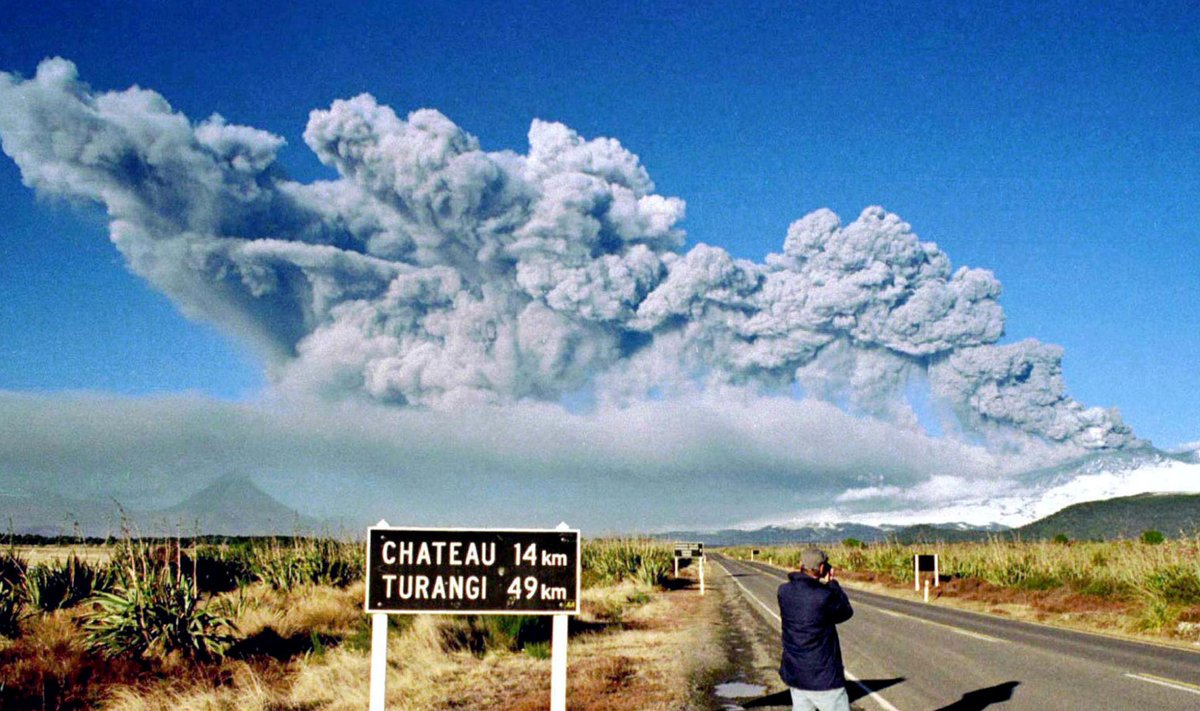 Foto kahekümne aasta tagusest Ruapehu vulkaanipurskest Uus-Meremaa Põhjasaarel, kus asub ka Matata.
