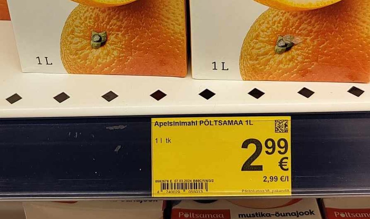Шокирующая цена: Обычный апельсиновый сок Пылтсамааского завода в магазинах сети  Maxima.