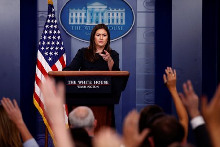 Sanders holds the daily briefing at the White House in Washington