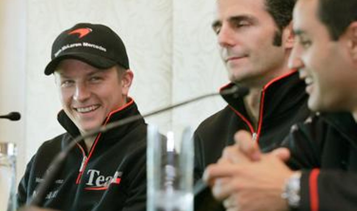 Kimi Räikkönen, Pedro De La Rosa ja Juan Pablo Montoya Austraalia GP eelsel pressikonverentsil