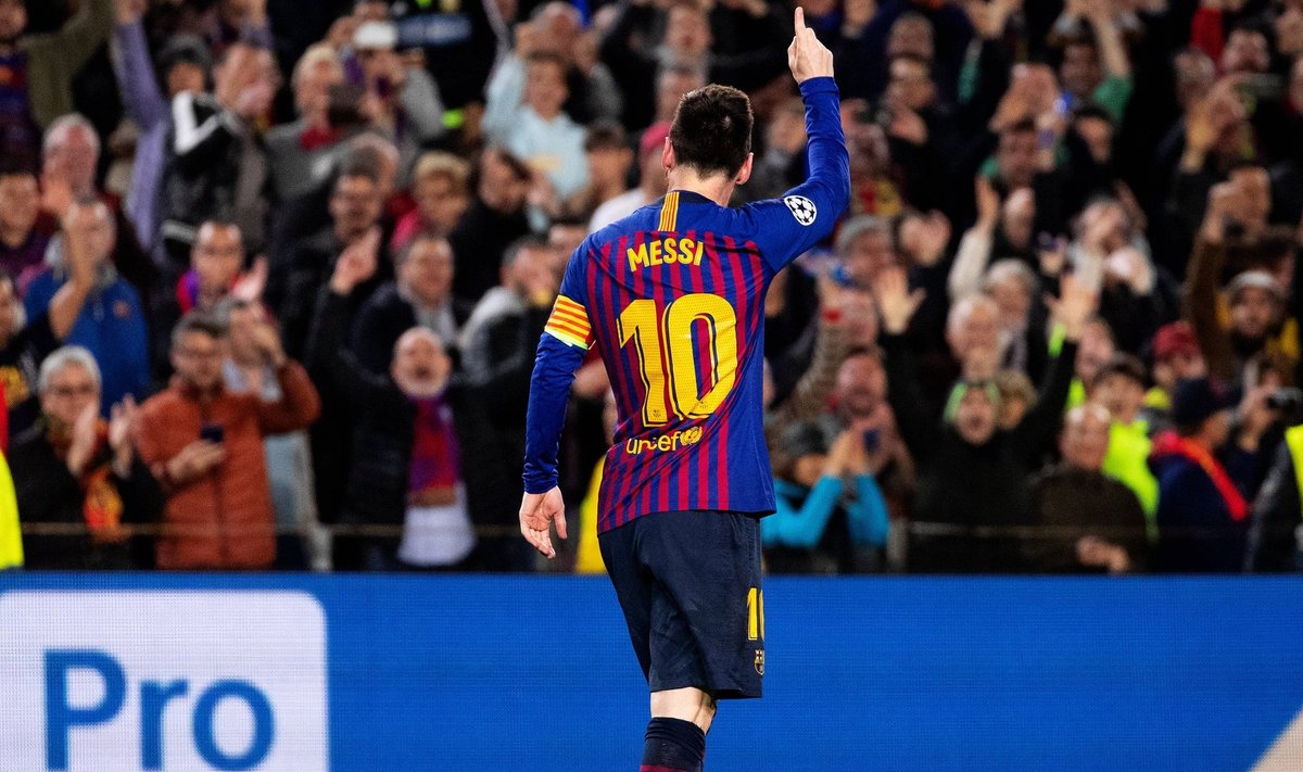 190502 BARCELONA May 2 2019 FC Barcelona Barca s Lionel Messi celebrates after scoring dur