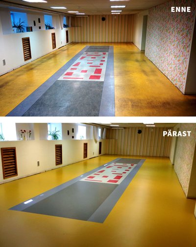 PU-tehnoloogiaga on võimalik taastada põrandaid nii, et säilib keerukas mustrijoonis.