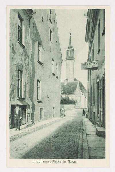 Narva vanalinn enne Teist maailmasõda. Jaani kirik asus Viru ja Koidu tänava nurgal. 