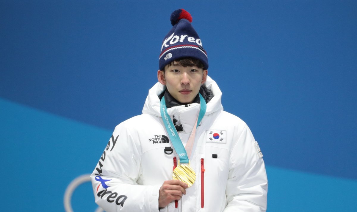 PyeongChang 2018 Winter Olympics: victory ceremony for men's 1500m short track speed skating event