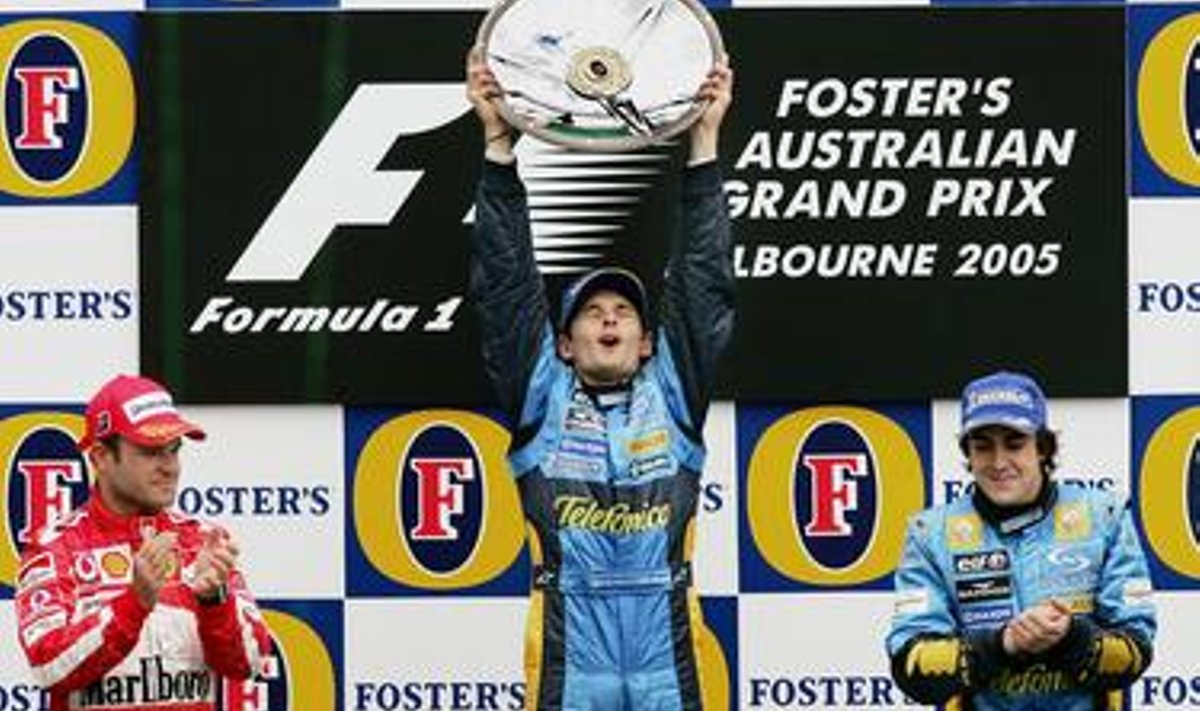Giancarlo Fisichella, Rubens Barrichello ja Fernando Alonso Austraalia GP poodiumil