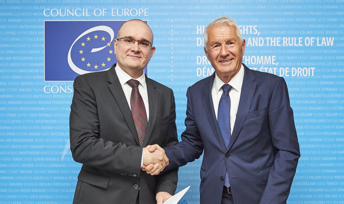 Rasmus Lumi (vasakul) ja Euroopa Nõukogu peasekretär Thorbjørn Jagland