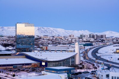 Smaralind shopping center and Turninn office building with Deloitte headquarters. Kopavogur, Greater Reykjavik area, Iceland