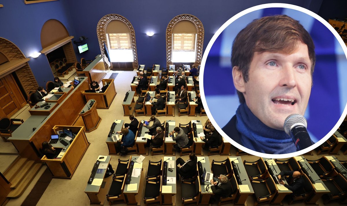Kollaaž. Riigikogu saal. Martin Helme.