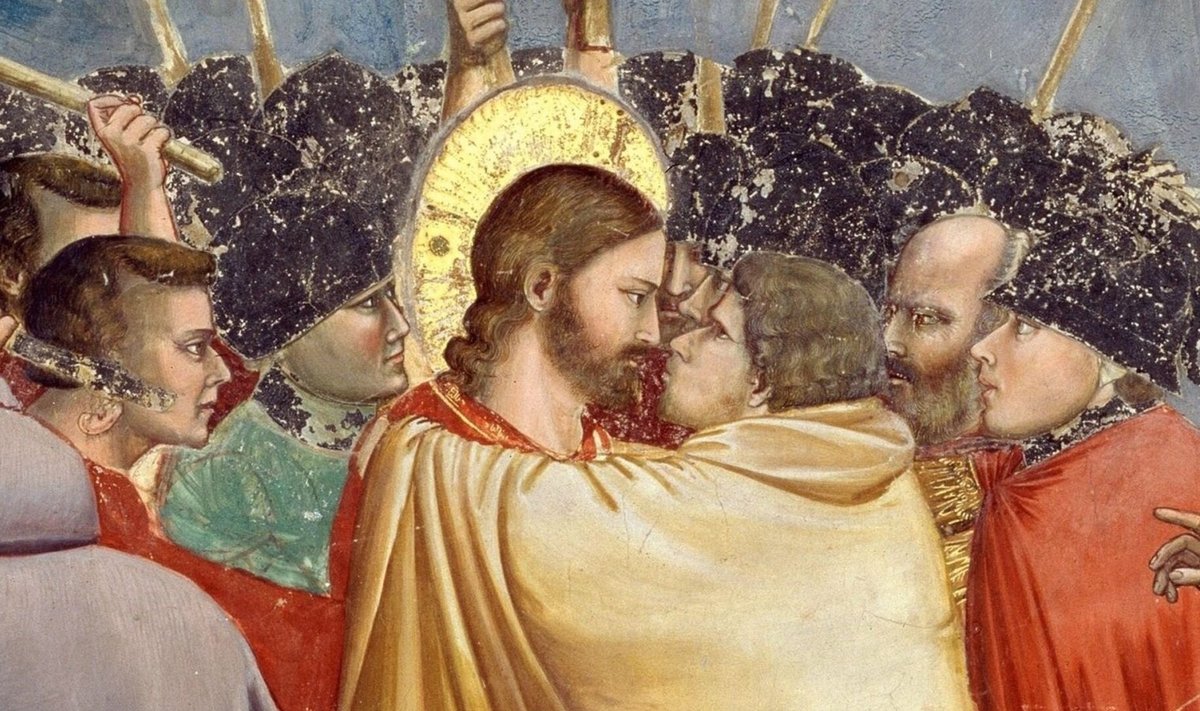 Piibli järgi andis Juudas arreteerijatele märku, suudeldes Jeesust (Pilt: Giotto di Bondone / Wikimedia Commons)