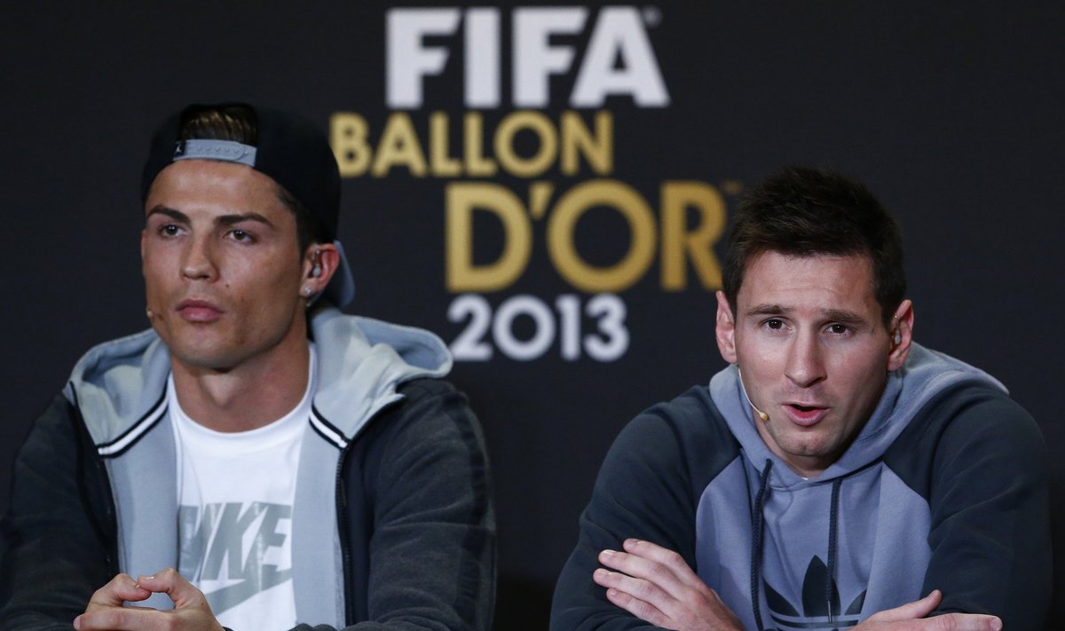 FIFA Ballon d'Or player of the year candidates Ronaldo and Messi attend a news conference ahead the FIFA Ballon d'Or 2013 soccer awards ceremony at the Kongresshaus in Zurich