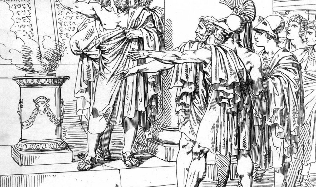 Reformaator: Solon vabastas ateenlased orjusest ja vanadest võlgadest. Edaspidi ei  tohtinud enam keegi ateenlasi võlgade katteks orjastada.  (Joonistus Pinelli / Corbis / Scnapix)