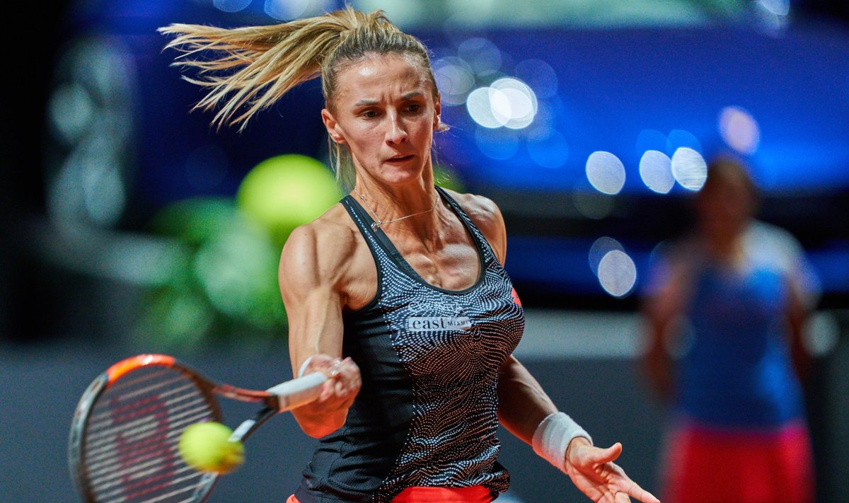 Lesia TSURENKO UKR in action in her match against Laura SIEGEMUND GER at the Tennis Grand Prix P