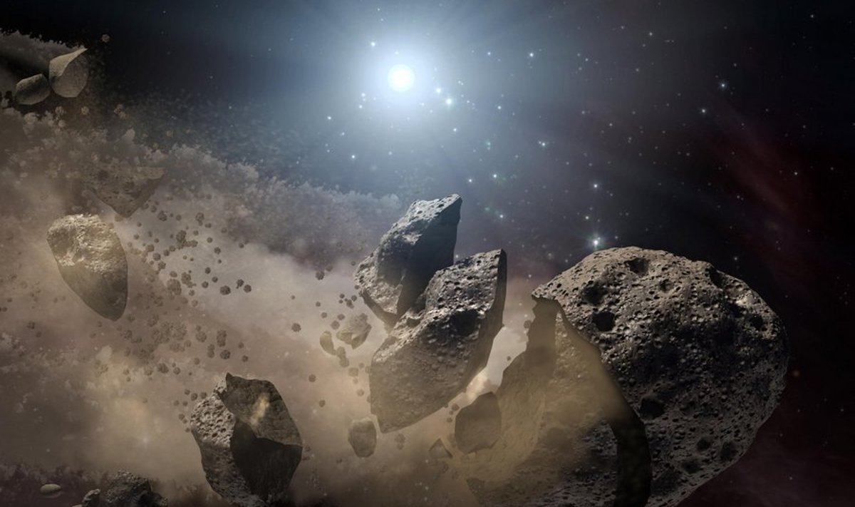 NASA kunstniku ettekujutus sellest, kuidas purunes asteroid, mille tükid tegid lõpu dinosauruste ajastule.