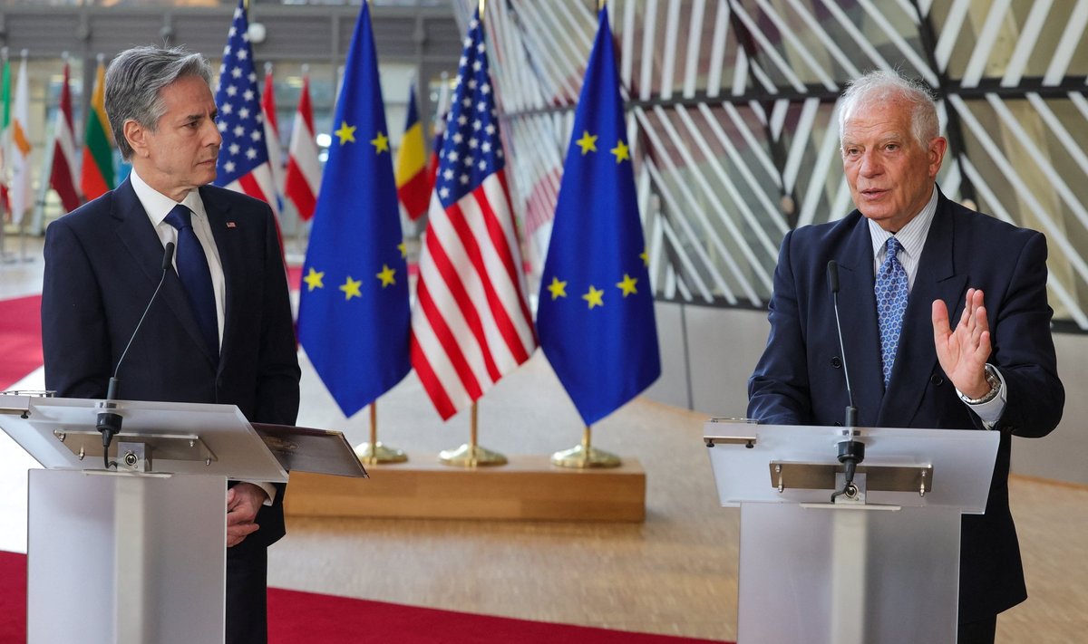 USA välisminister Antony J. Blinken (vasakul) ning Euroopa Liidu endine välis- ja julgeolekupoliitika kõrge esindaja Josep Borrell kohtumisel Brüsselis 2023. aasta aprillis