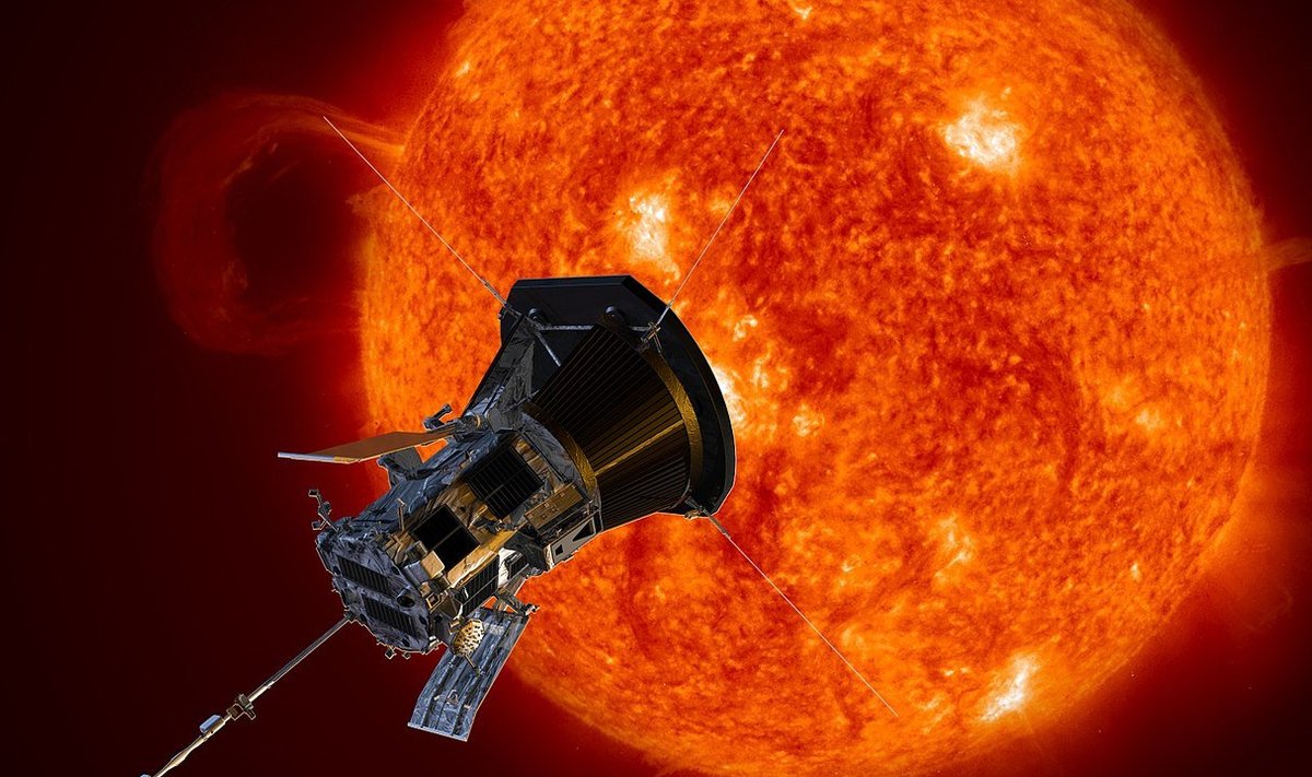 Kunstniku nägemus Päikese lähedal viibivast Parker-sondist (Wikimedia Commons / NASA/Johns Hopkins APL/Steve Gribben)