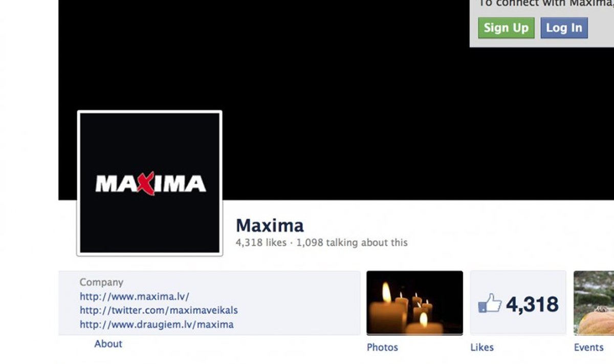 Moodne kaastunne: Läti Maxima Facebooki lehel on tuhanded inimesed avaldanud kaastunnet laikides.