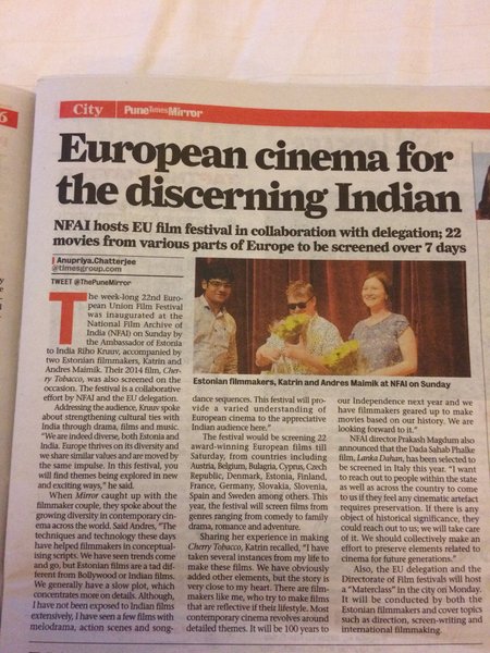 OI, ME OLEME KUULSAD: "Puna Times Mirror" pühendas Euroopa filmitegijate külaskäigule külluslikult leheruumi.