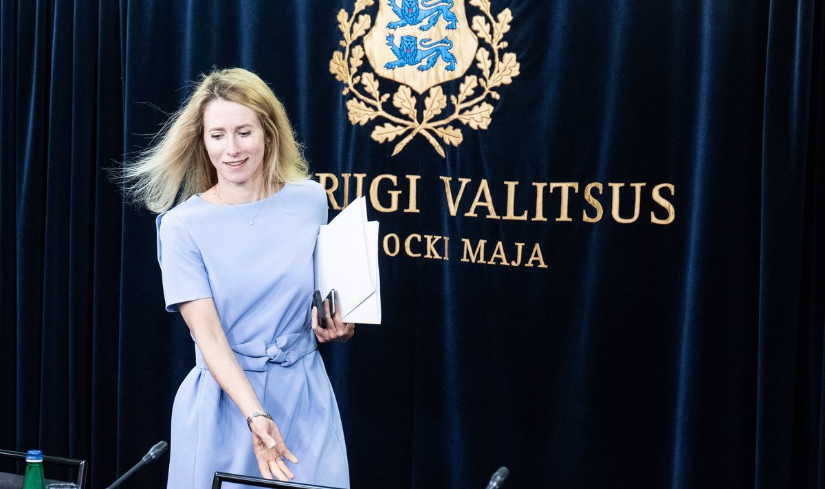 Peaminister Kaja Kallas valitsuse pressikonverentsil.