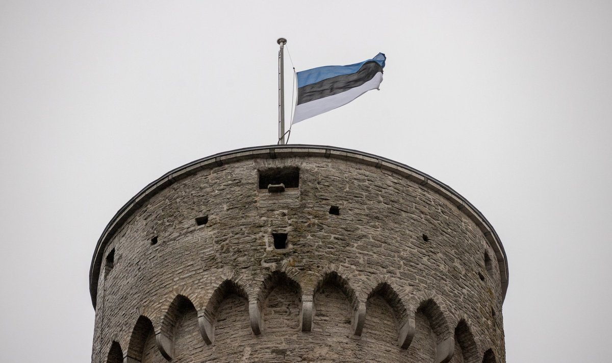 Эстонский флаг на башне Длинный Герман.