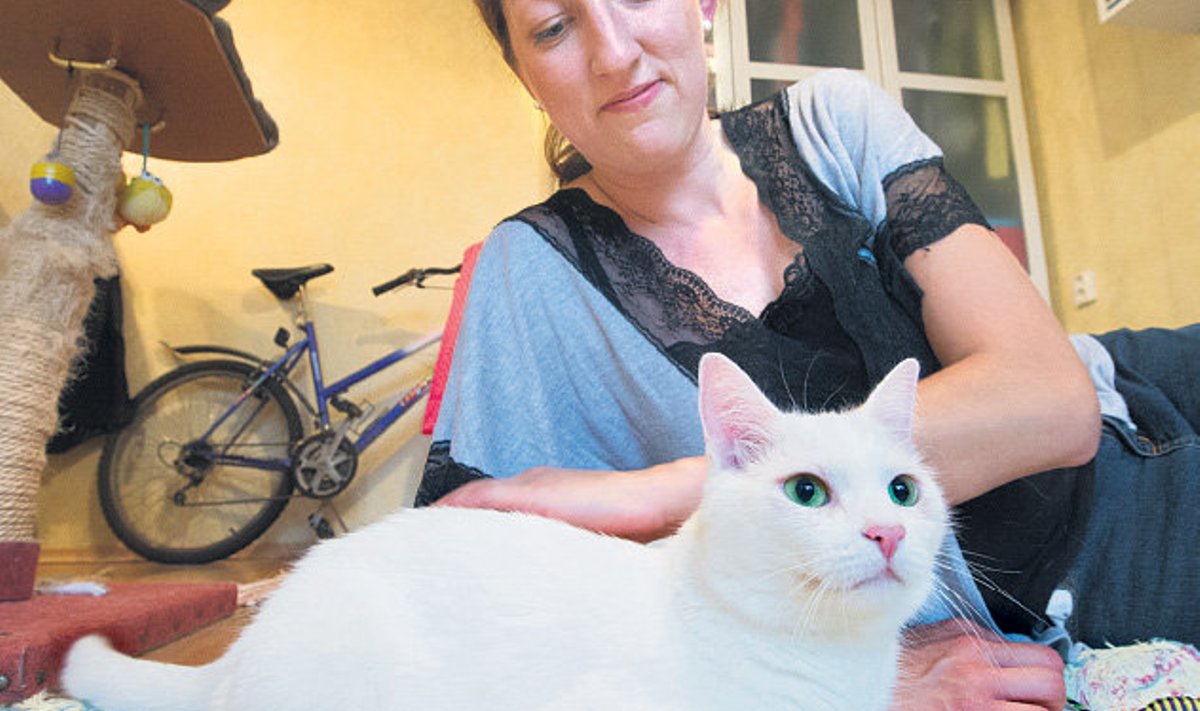  Kerli Kolberg koos kass Lauréniga, kes jõudis ravitseja juurde kehvas seisus, kuid tunneb end nüüd juba palju paremini. 