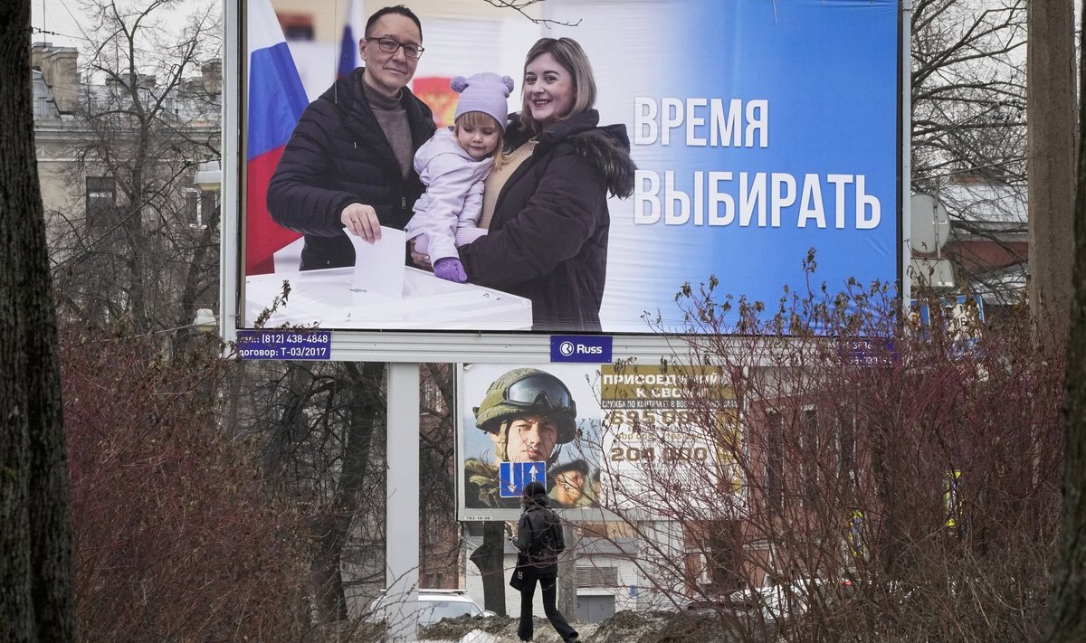 „Aeg valida,“ meenutab plakat Putini nime mainimata. Kremli eesmärgi järgi peab president saama vähemalt 80% hääli.