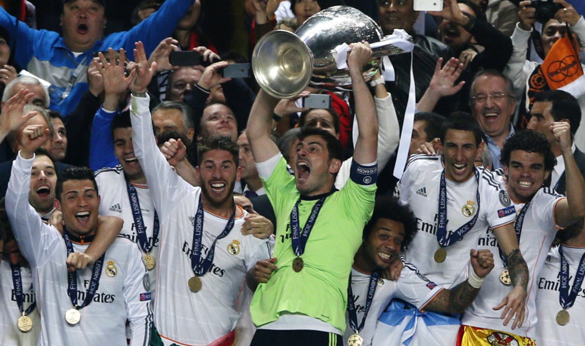 Supertrio: Iker Casillas (karikaga), temast vasakul Reali päästeingel Sergio Ramos ja rekordilised 17 väravat kõmmutanud Cristiano Ronaldo