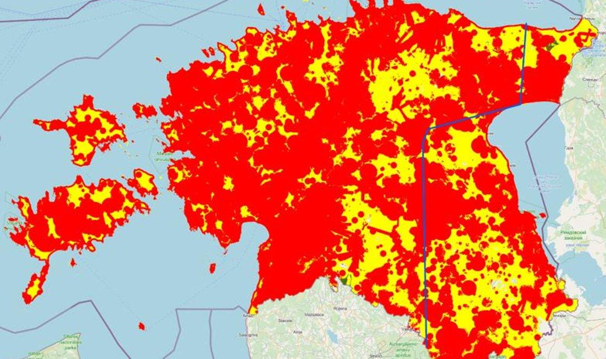 Sügisel avaldatud kaart näitab, et suur osa Eestist ei ole tuulikutele sobilik. 