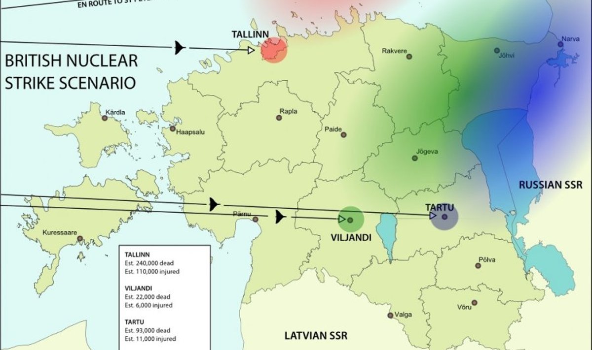 Briti tuumasõja sihtmärgid Eestis. Kaart: estonianworld.com