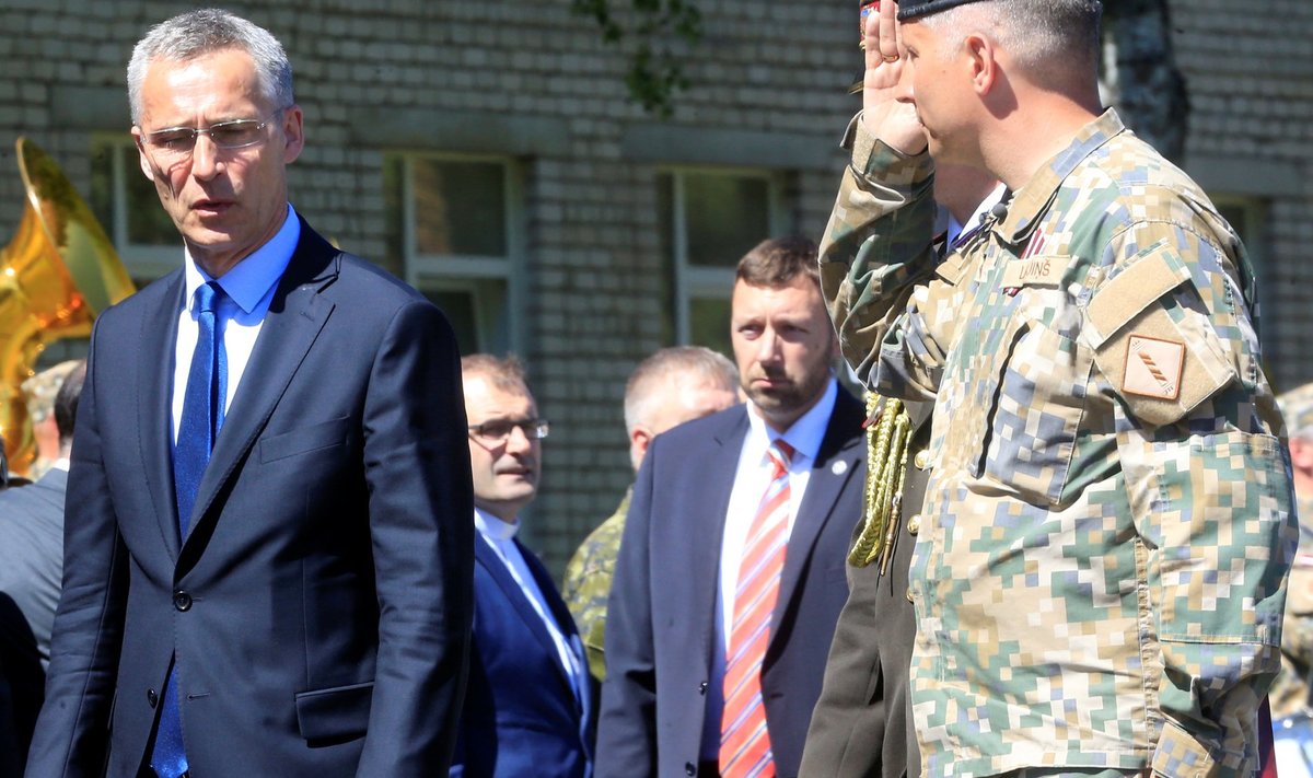 NATO SG Stoltenberg arrives to welcoming ceremony of NATO Canadian-led EFP in Adazi