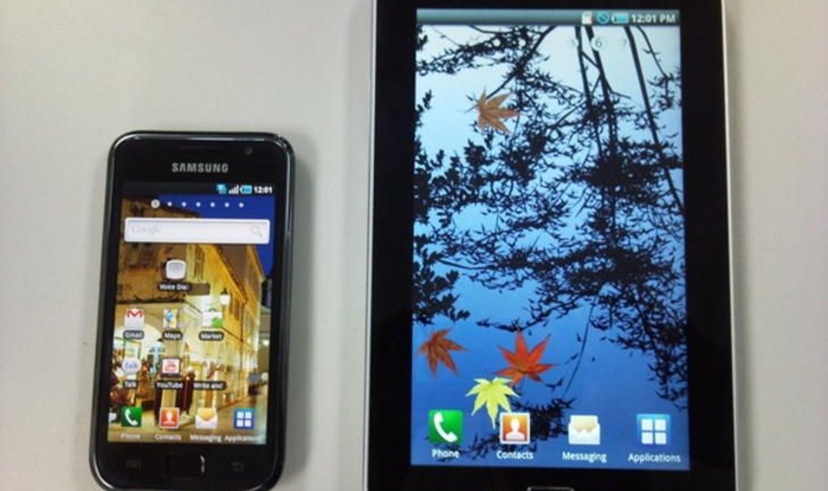 Vasakul Galaxy S nutitelefon, paremal Galaxy Tab