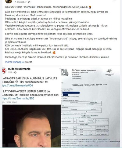 Facebookis levib valeinfo Läti vee keemilise koostise kohta