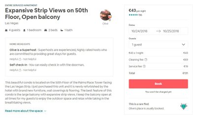 Praeguseni on Airbnb hindu näidanud nii: kuigi algselt näidatakse, et hind on 43 eurot öö, siis lõpphinnaks kujuneb kõigi lisatasudega hoopis 131 eurot